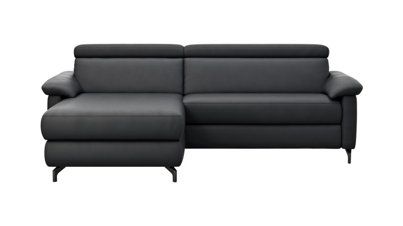 Ecksofa Paulina - Longchair links mit 1-Sitzer, Kopfteil verstellbar, Leder, Schwarz