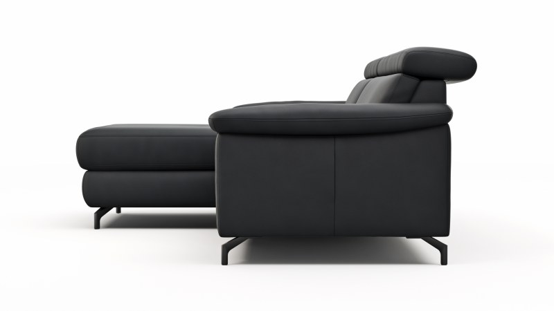 Ecksofa Paulina - Longchair links mit 1-Sitzer, Kopfteil verstellbar, Leder, Schwarz