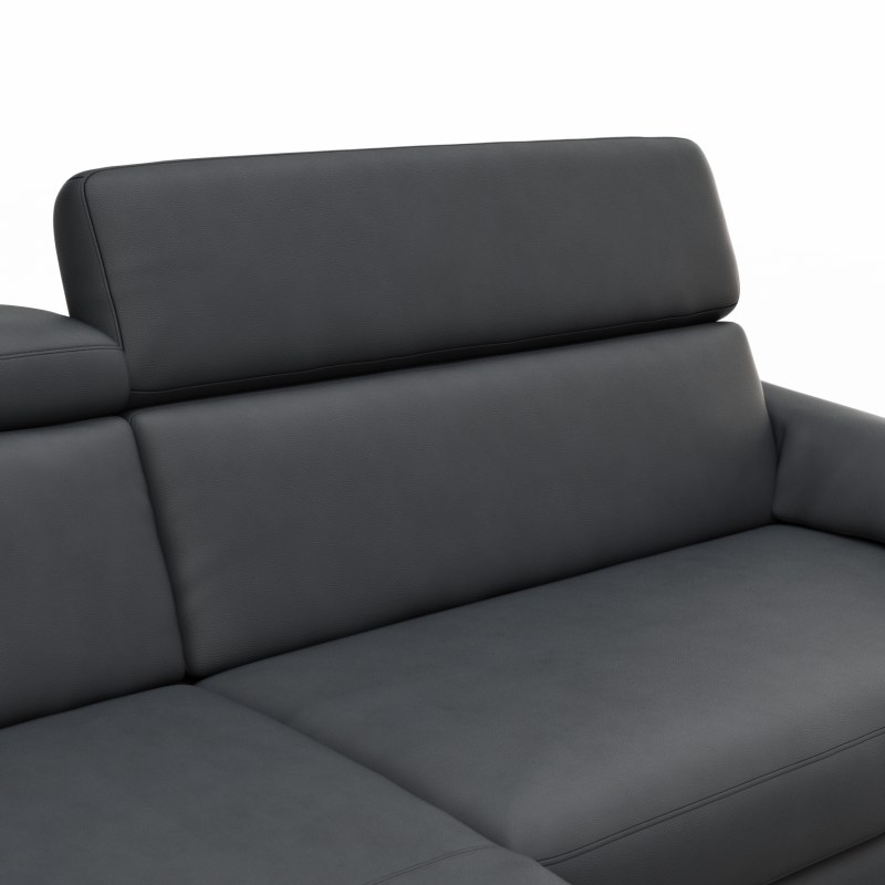 Ecksofa Paulina - Longchair links mit 1-Sitzer, Kopfteil verstellbar, Leder, Schwarz