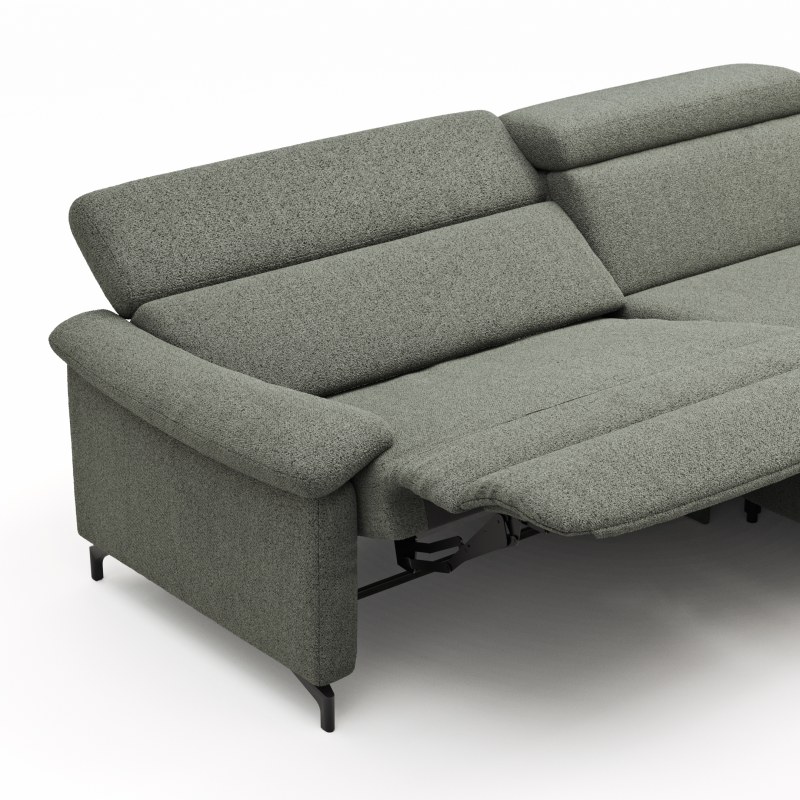 Ecksofa Paulina - 1-Sitzer mit Longchair rechts, Kopfteil verstellbar motorisch, TV-Funktion motorisch, Stoff, Khaki