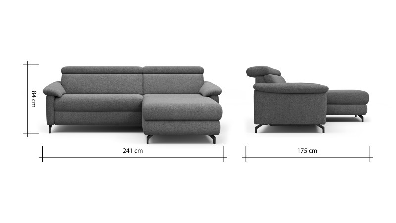 Ecksofa Paulina - 1-Sitzer mit Longchair rechts, Kopfteil verstellbar motorisch, TV-Funktion motorisch, Stoff, Khaki