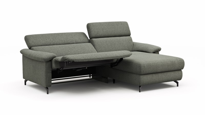 Ecksofa Paulina - 1-Sitzer mit Longchair rechts, Kopfteil verstellbar motorisch, TV-Funktion motorisch, Stoff, Khaki
