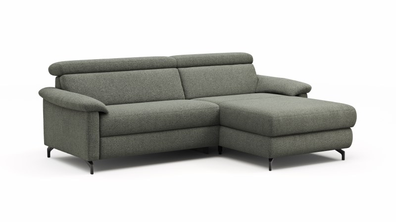 Ecksofa Paulina - 1-Sitzer mit Longchair rechts, Kopfteil verstellbar motorisch, TV-Funktion motorisch, Stoff, Khaki