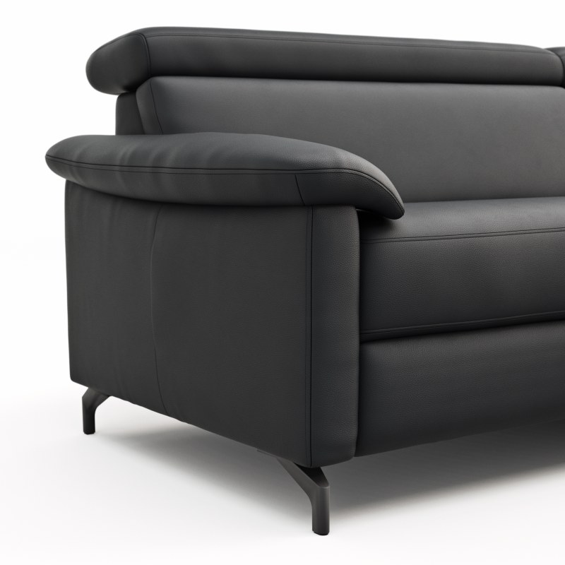 Ecksofa Paulina - 1-Sitzer mit Longchair rechts, Kopfteil verstellbar motorisch, TV-Funktion motorisch, Leder, Schwaz
