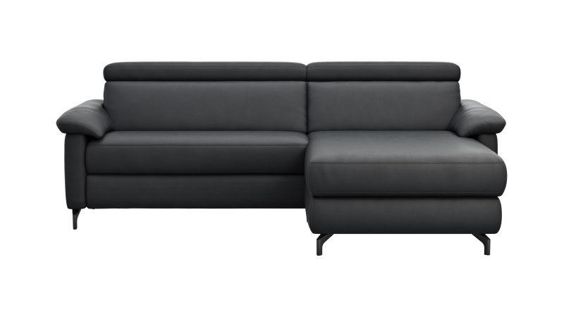 Ecksofa Paulina - 1-Sitzer mit Longchair rechts, Kopfteil verstellbar motorisch, TV-Funktion motorisch, Leder, Schwaz