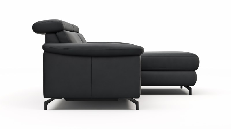 Ecksofa Paulina - 1-Sitzer mit Longchair rechts, Kopfteil verstellbar motorisch, TV-Funktion motorisch, Leder, Schwaz