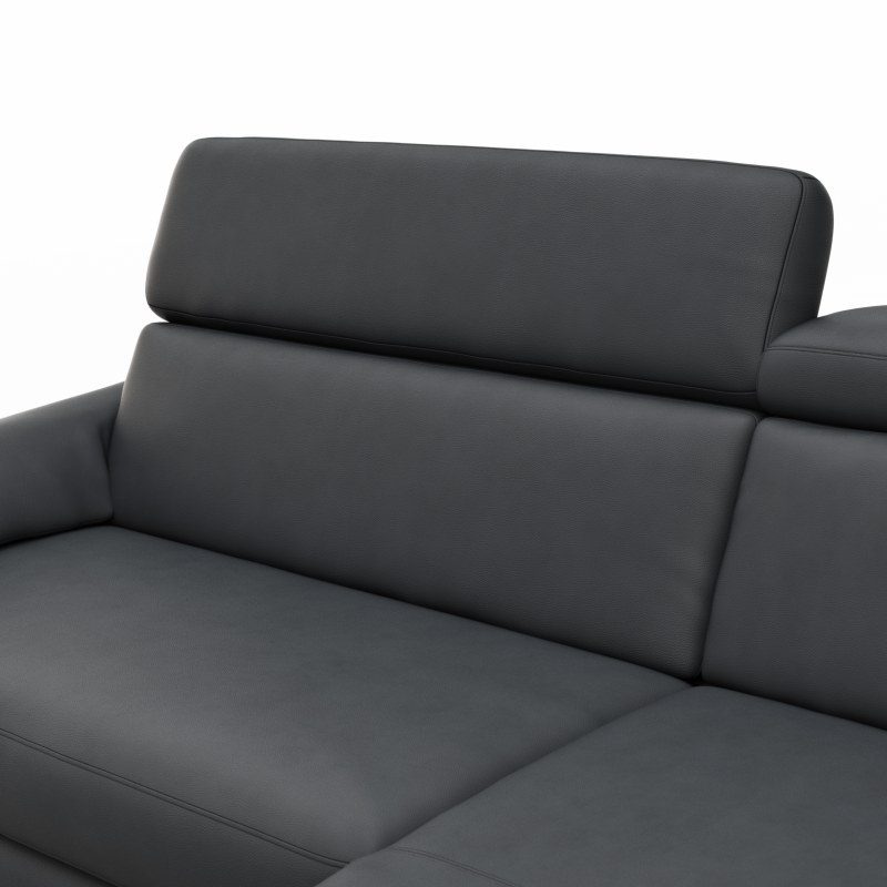Ecksofa Paulina - 1-Sitzer mit Longchair rechts, Kopfteil verstellbar motorisch, TV-Funktion motorisch, Leder, Schwaz