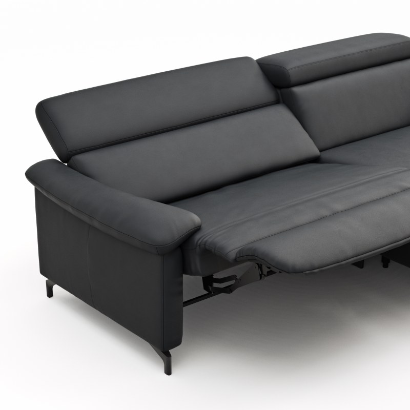 Ecksofa Paulina - 1-Sitzer mit Longchair rechts, Kopfteil verstellbar motorisch, TV-Funktion motorisch, Leder, Schwaz