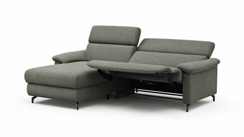 Ecksofa Paulina - Longchair links und 1-Sitzer, Kopfteil verstellbar motorisch, TV-Funktion motorisch, Stoff, Khaki