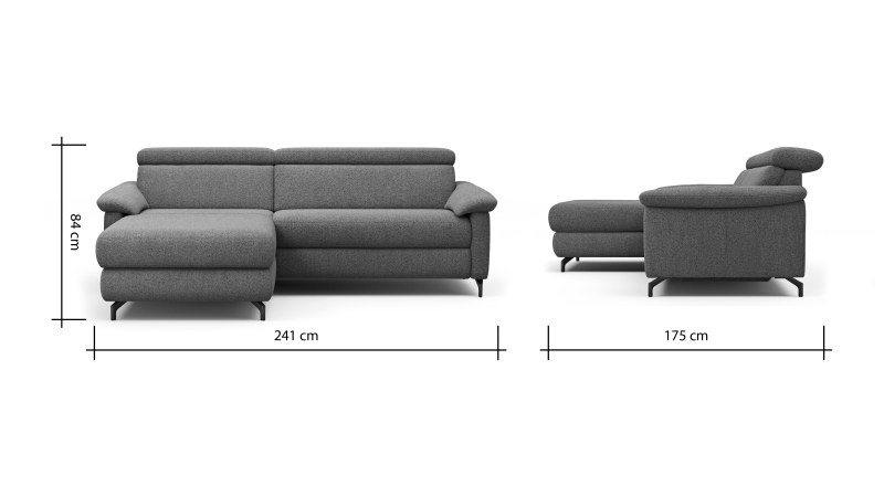 Ecksofa Paulina - Longchair links und 1-Sitzer, Kopfteil verstellbar motorisch, TV-Funktion motorisch, Stoff, Khaki