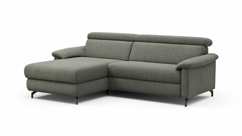 Ecksofa Paulina - Longchair links und 1-Sitzer, Kopfteil verstellbar motorisch, TV-Funktion motorisch, Stoff, Khaki