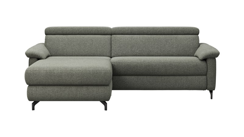 Ecksofa Paulina - Longchair links und 1-Sitzer, Kopfteil verstellbar motorisch, TV-Funktion motorisch, Stoff, Khaki