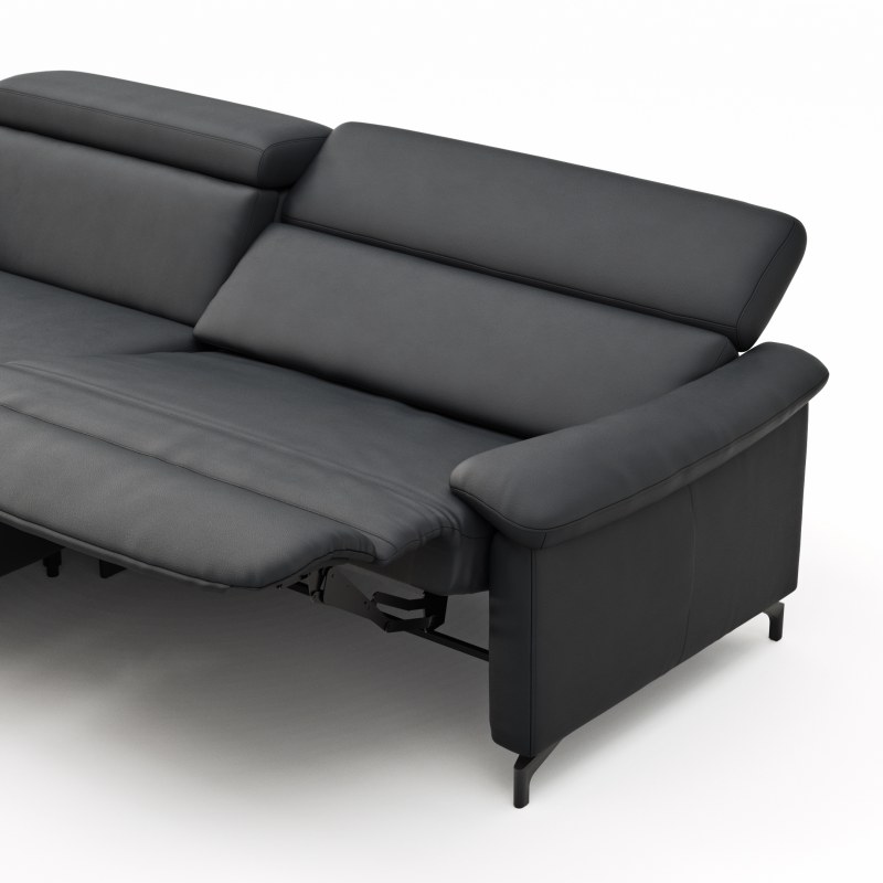 Ecksofa Paulina - Longchair links und 1-Sitzer, Kopfteil verstellbar motorisch, TV-Funktion motorisch, Leder, Schwarz