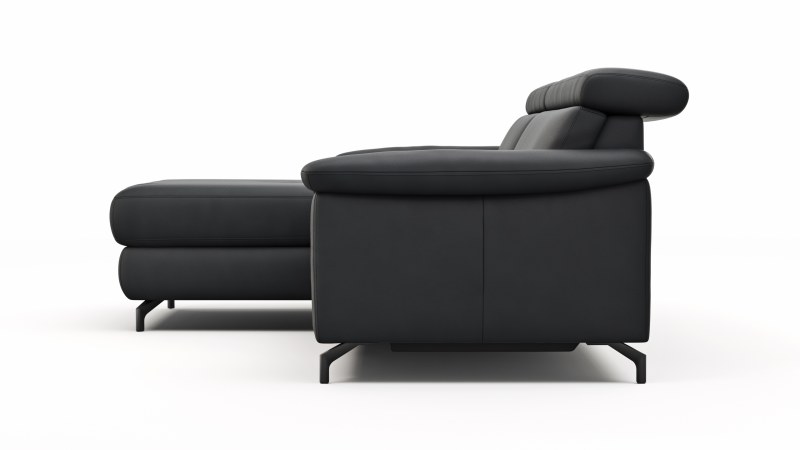 Ecksofa Paulina - Longchair links und 1-Sitzer, Kopfteil verstellbar motorisch, TV-Funktion motorisch, Leder, Schwarz