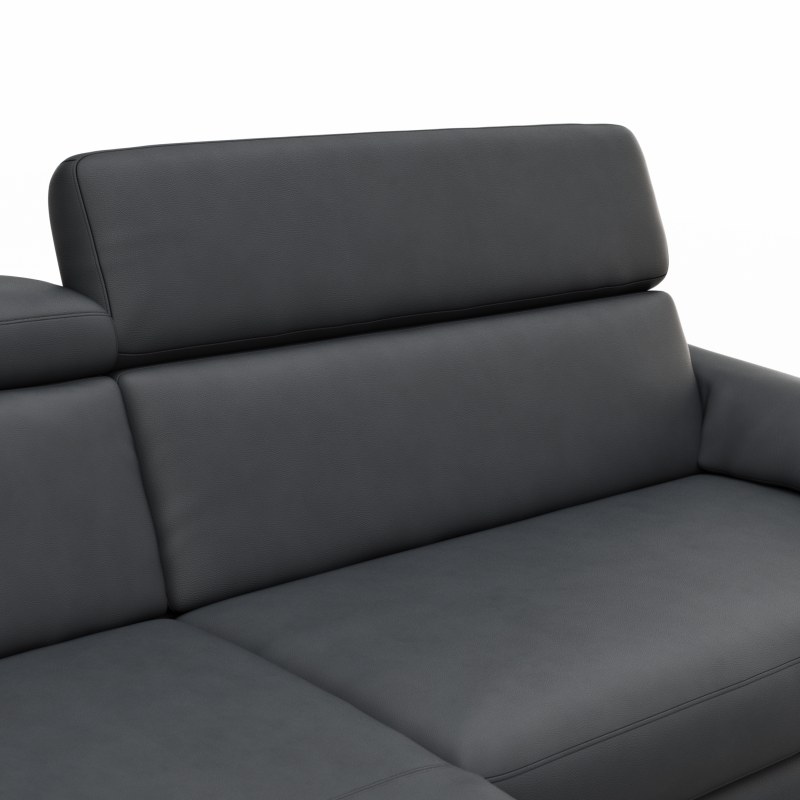 Ecksofa Paulina - Longchair links und 1-Sitzer, Kopfteil verstellbar motorisch, TV-Funktion motorisch, Leder, Schwarz