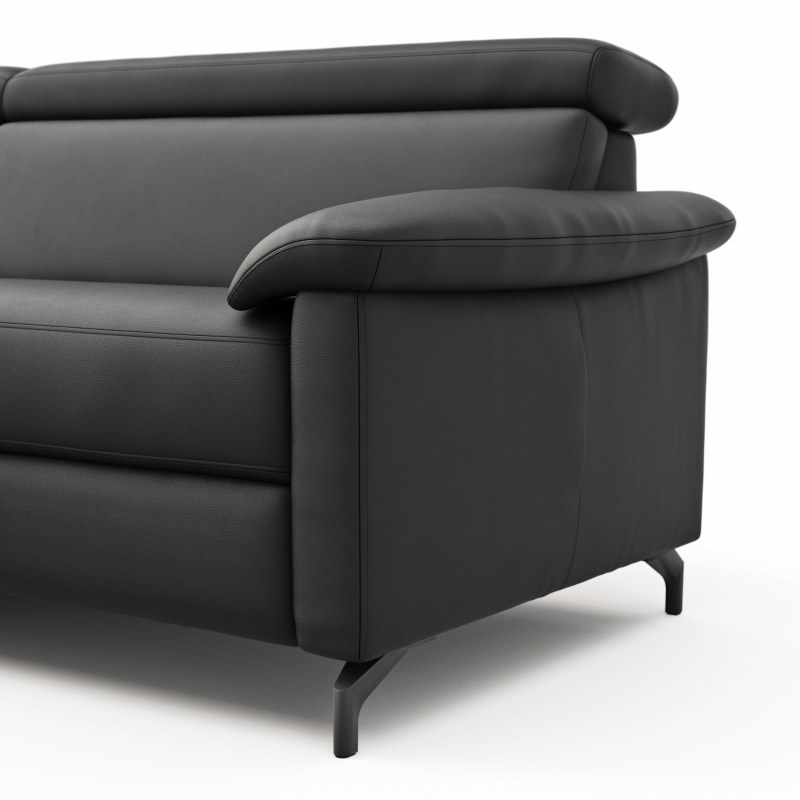 Ecksofa Paulina - Longchair links und 1-Sitzer, Kopfteil verstellbar motorisch, TV-Funktion motorisch, Leder, Schwarz