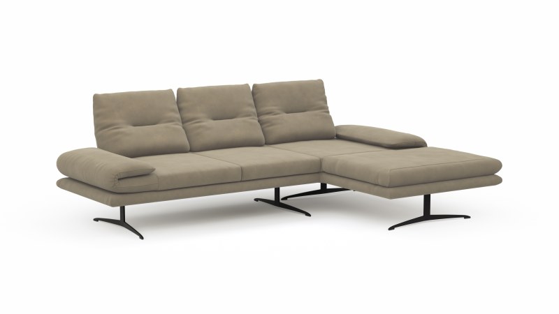 Ecksofa Lucero - 2-Sitzer mit Longchair rechts, Leder, Taupe