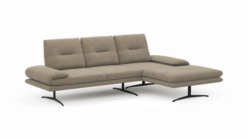 Ecksofa Lucero - 2-Sitzer mit Longchair rechts, Leder, Taupe