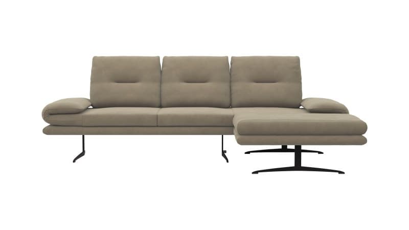 Ecksofa Lucero - 2-Sitzer mit Longchair rechts, Leder, Taupe