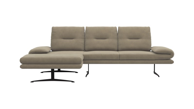 Ecksofa Lucero - Longchair links mit 2-Sitzer rechts, Leder, Taupe