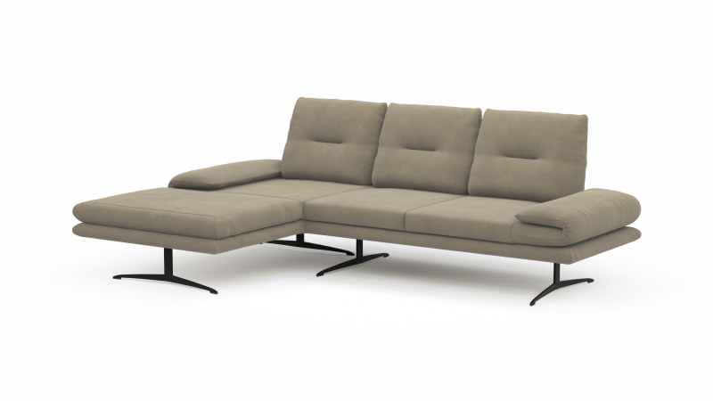 Ecksofa Lucero - Longchair links mit 2-Sitzer rechts, Leder, Taupe