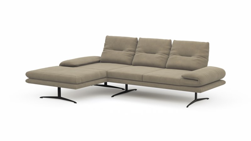 Ecksofa Lucero - Longchair links mit 2-Sitzer rechts, Leder, Taupe