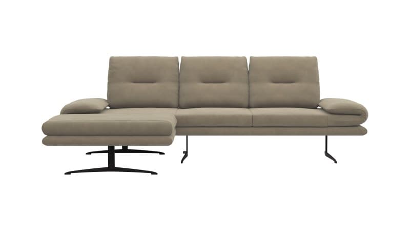 Ecksofa Lucero - Longchair links mit 2-Sitzer rechts, Leder, Taupe
