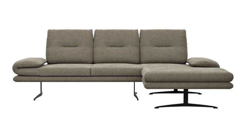 Ecksofa Lucero - 2-Sitzer mit Longchair rechts inkl. Rückenlehne/ Sitztiefe/ Armlehne verstellbar und Drehsitz, Stoff, Olivegrün