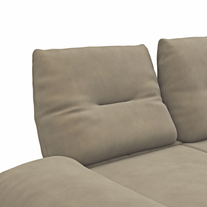 Ecksofa Lucero - 2-Sitzer mit Longchair rechts inkl. Rückenlehne/ Sitztiefe/ Armlehne verstellbar und Drehsitz, Leder, Taupe