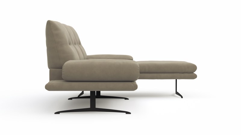 Ecksofa Lucero - 2-Sitzer mit Longchair rechts inkl. Rückenlehne/ Sitztiefe/ Armlehne verstellbar und Drehsitz, Leder, Taupe