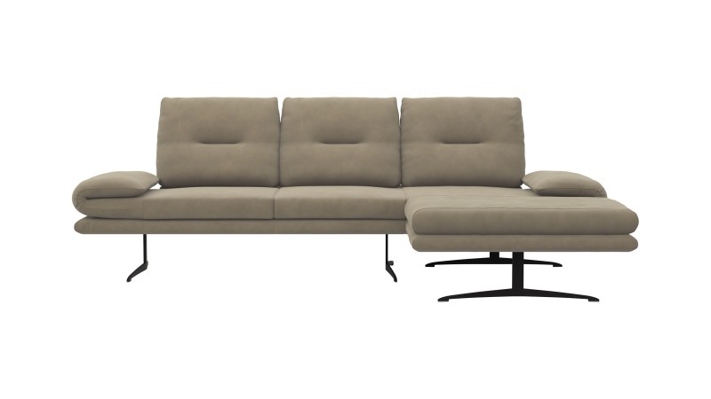 Ecksofa Lucero - 2-Sitzer mit Longchair rechts inkl. Rückenlehne/ Sitztiefe/ Armlehne verstellbar und Drehsitz, Leder, Taupe
