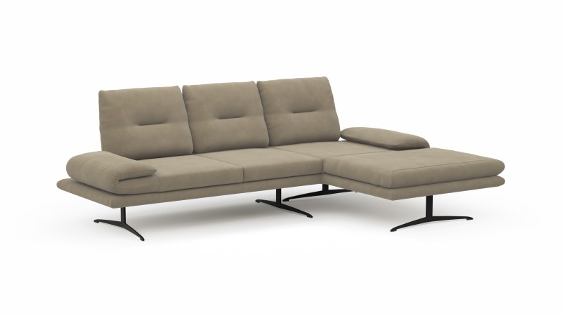 Ecksofa Lucero - 2-Sitzer mit Longchair rechts inkl. Rückenlehne/ Sitztiefe/ Armlehne verstellbar und Drehsitz, Leder, Taupe