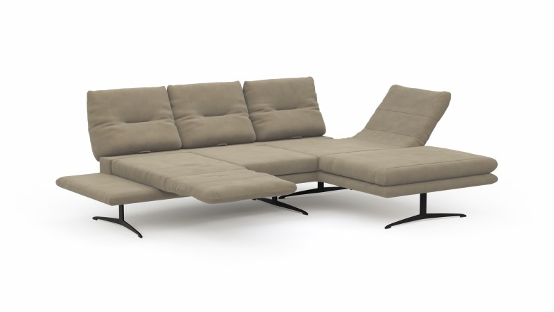 Ecksofa Lucero - 2-Sitzer mit Longchair rechts inkl. Rückenlehne/ Sitztiefe/ Armlehne verstellbar und Drehsitz, Leder, Taupe