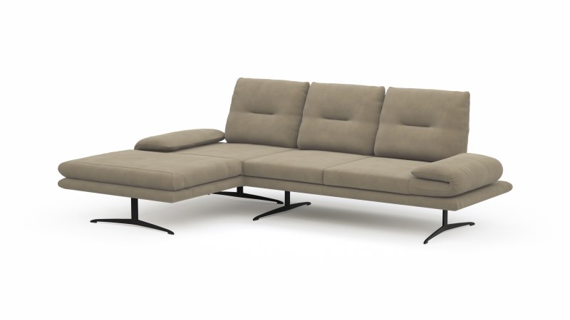 Ecksofa Lucero - Longchair mit 2-Sitzer rechts inkl. Rückenlehne/ Sitztiefe/ Armlehne verstellbar und Drehsitz, Leder, taupe