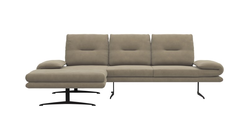 Ecksofa Lucero - Longchair mit 2-Sitzer rechts inkl. Rückenlehne/ Sitztiefe/ Armlehne verstellbar und Drehsitz, Leder, taupe