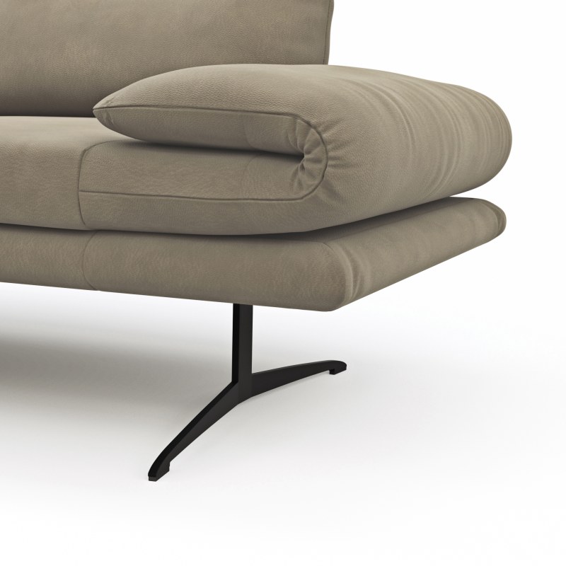 Ecksofa Lucero - Longchair mit 2-Sitzer rechts inkl. Rückenlehne/ Sitztiefe/ Armlehne verstellbar und Drehsitz, Leder, taupe