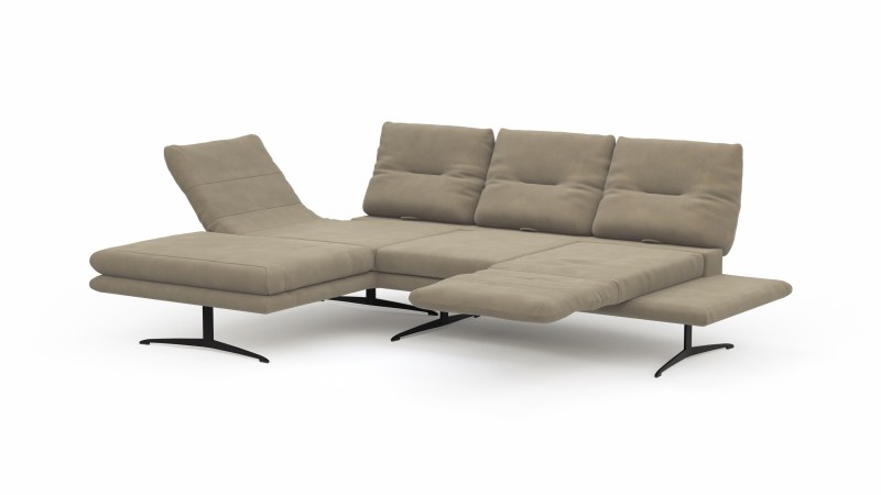 Ecksofa Lucero - Longchair mit 2-Sitzer rechts inkl. Rückenlehne/ Sitztiefe/ Armlehne verstellbar und Drehsitz, Leder, taupe