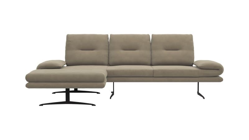 Ecksofa Lucero - Longchair mit 2-Sitzer rechts inkl. Rückenlehne/ Sitztiefe/ Armlehne verstellbar und Drehsitz, Leder, taupe