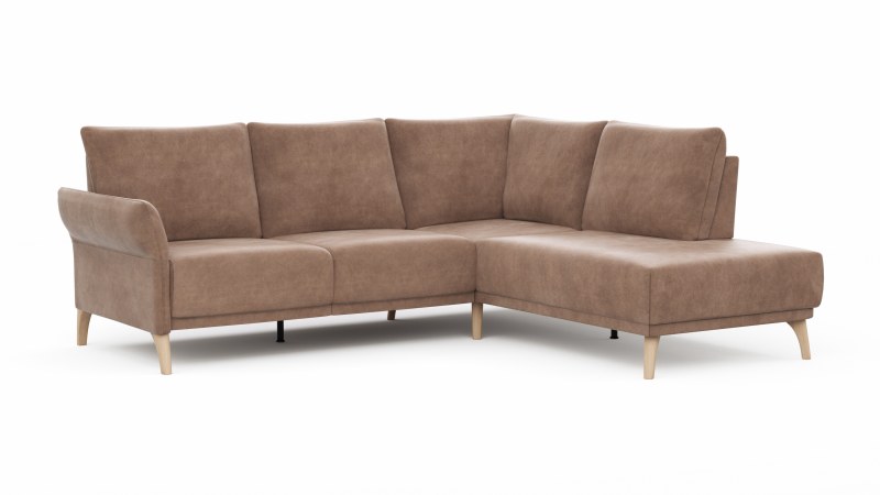 Ecksofa Rosario - 2-Sitzer mit Ecke rechts, Stoff, Cognac