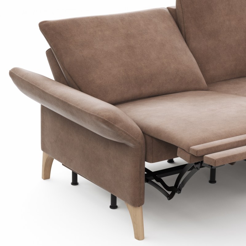 Ecksofa Rosario - 2-Sitzer mit Ecke rechts inkl. Relaxfunktion (motorisch), Sitzvorzug und Armlehne klappbar, Stoff, Cognac