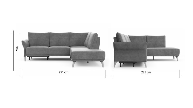 Ecksofa Rosario - 2-Sitzer mit Ecke rechts inkl. Relaxfunktion (motorisch), Sitzvorzug und Armlehne klappbar, Stoff, Cognac