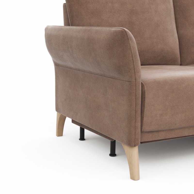 Ecksofa Rosario - 2-Sitzer mit Ecke rechts inkl. Relaxfunktion (motorisch), Sitzvorzug und Armlehne klappbar, Stoff, Cognac