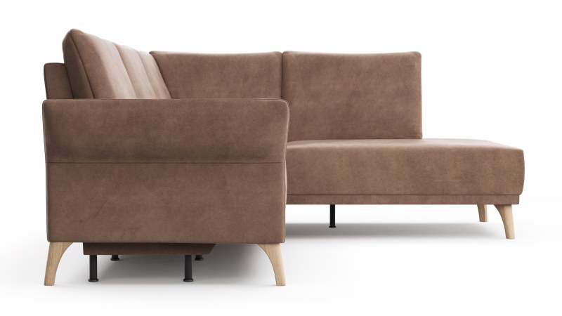 Ecksofa Rosario - 2-Sitzer mit Ecke rechts inkl. Relaxfunktion (motorisch), Sitzvorzug und Armlehne klappbar, Stoff, Cognac