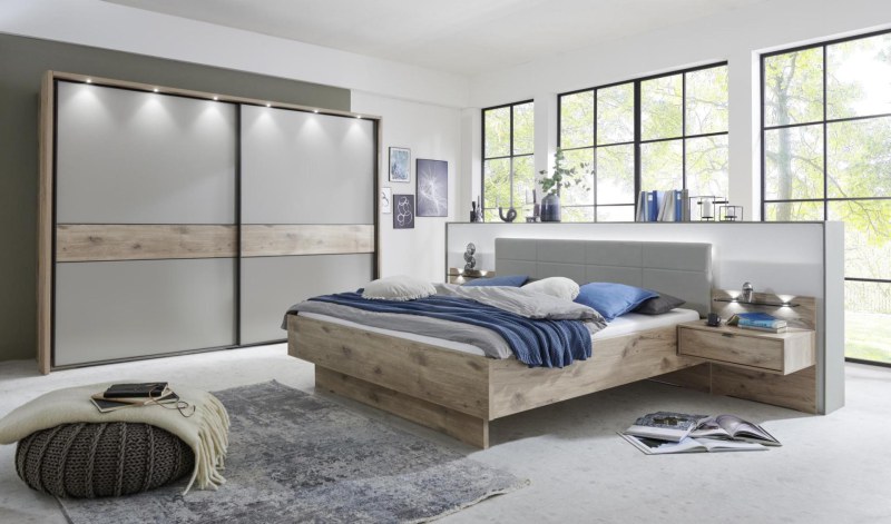 Schlafzimmer - Nordic Eiche, Glas Kieselgrau