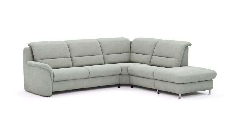 Ecksofa Cornella Plus - 2-Sitzer links mit Ecke und Abschlussteil rechts, Stoff, Granit