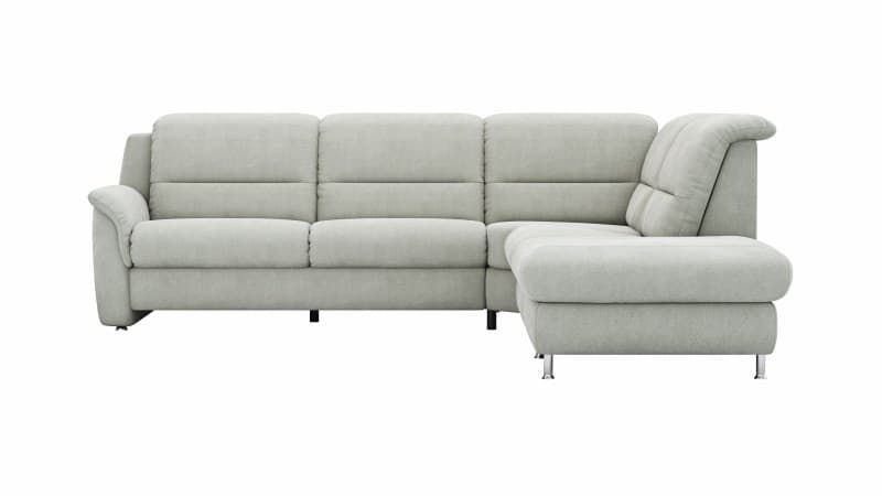 Ecksofa Cornella Plus - 2-Sitzer links mit Ecke und Abschlussteil rechts, Stoff, Granit