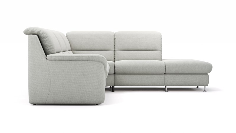 Ecksofa Cornella Plus - 2-Sitzer links mit Ecke und Abschlussteil rechts, Stoff, Hellgrau