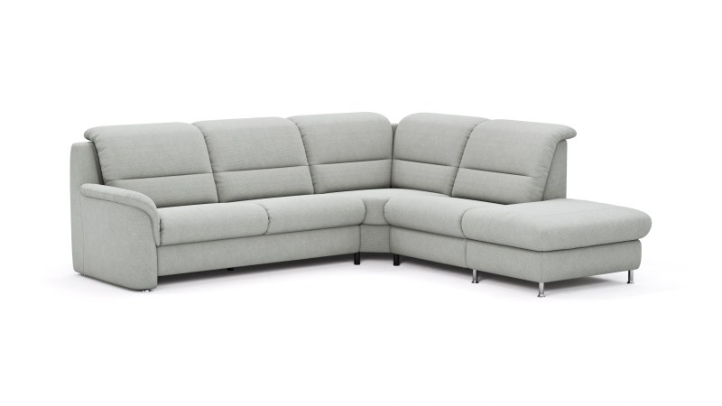 Ecksofa Cornella Plus - 2-Sitzer links mit Ecke und Abschlussteil rechts, Stoff, Hellgrau