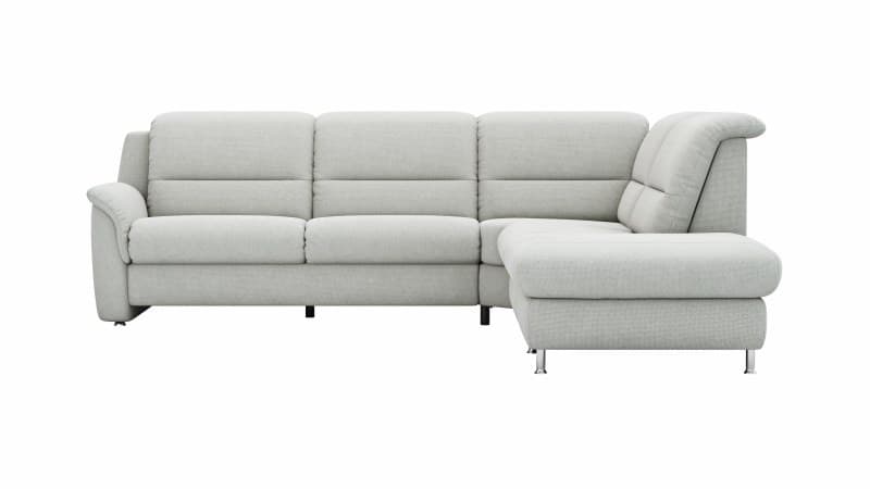 Ecksofa Cornella Plus - 2-Sitzer links mit Ecke und Abschlussteil rechts, Stoff, Hellgrau