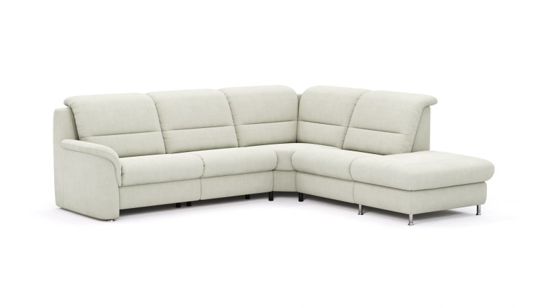 Ecksofa Cornella Plus - 2-Sitzer links mit Ecke und Abschlussteil rechts inkl. Relaxfunktion (motorisch), Kopfteilverstellung und Stauraum, Stoff, Creme